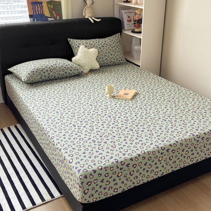 91家纺网 家纺一手货源 找家纺 赛琳 2026新款泡芙纱床笠系列单床笠床笠单件（有买家秀） 绿绸豹纹心