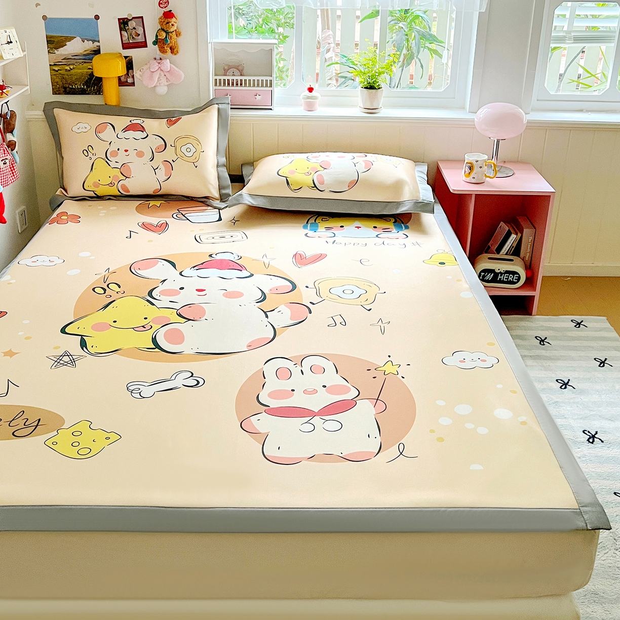 91家纺网 家纺一手货源 找家纺 KT猫直营店 2026新款数码卡通印花凉感冰丝软凉席席子 小确幸-席