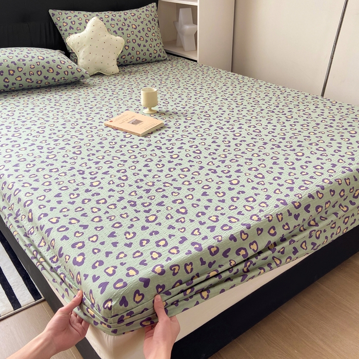 91家纺网 家纺一手货源 找家纺 赛琳 2026新款泡芙纱床笠系列单床笠床笠单件（有买家秀） 绿绸豹纹心