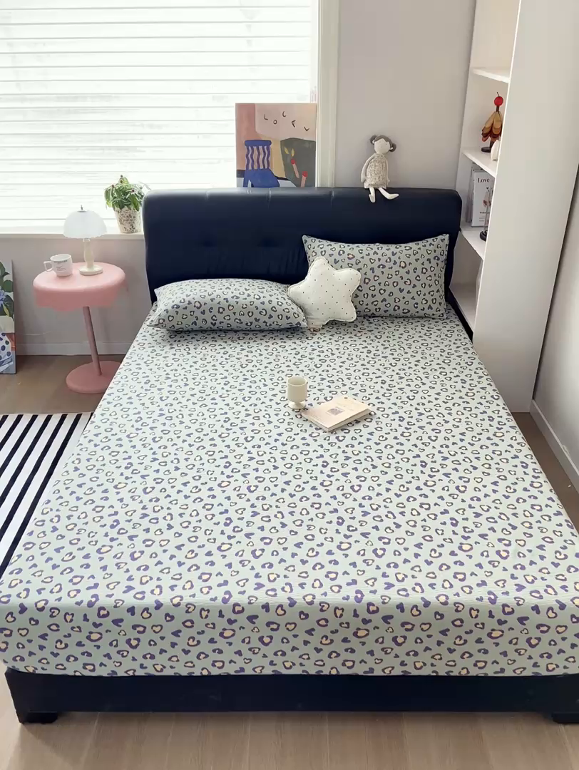 91家纺网 家纺一手货源 找家纺 赛琳 2026新款泡芙纱床笠系列单床笠床笠单件（有买家秀） 绿绸豹纹心