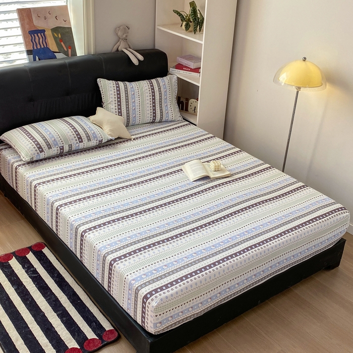 91家纺网 家纺一手货源 找家纺 赛琳 2026新款泡芙纱床笠系列单床笠床笠单件（有买家秀） 猫咪集蓝