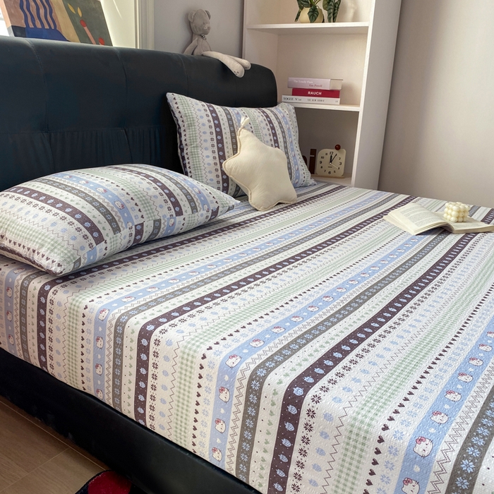 91家纺网 家纺一手货源 找家纺 赛琳 2026新款泡芙纱床笠系列单床笠床笠单件（有买家秀） 猫咪集蓝