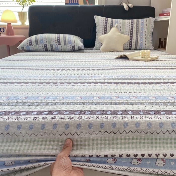 91家纺网 家纺一手货源 找家纺 赛琳 2026新款泡芙纱床笠系列单床笠床笠单件（有买家秀） 猫咪集蓝