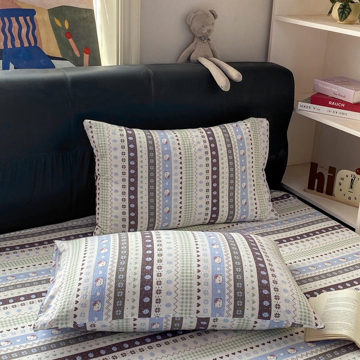 91家纺网 家纺一手货源 找家纺 赛琳 2026新款泡芙纱床笠系列单床笠床笠单件（有买家秀） 猫咪集蓝