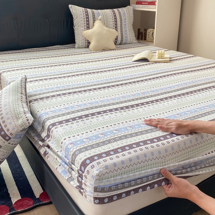 91家纺网 家纺一手货源 找家纺 赛琳 2026新款泡芙纱床笠系列单床笠床笠单件（有买家秀） 猫咪集蓝