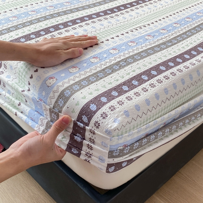 91家纺网 家纺一手货源 找家纺 赛琳 2026新款泡芙纱床笠系列单床笠床笠单件（有买家秀） 猫咪集蓝