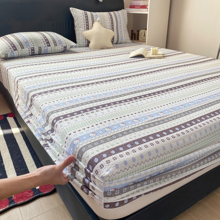 91家纺网 家纺一手货源 找家纺 赛琳 2026新款泡芙纱床笠系列单床笠床笠单件（有买家秀） 猫咪集蓝