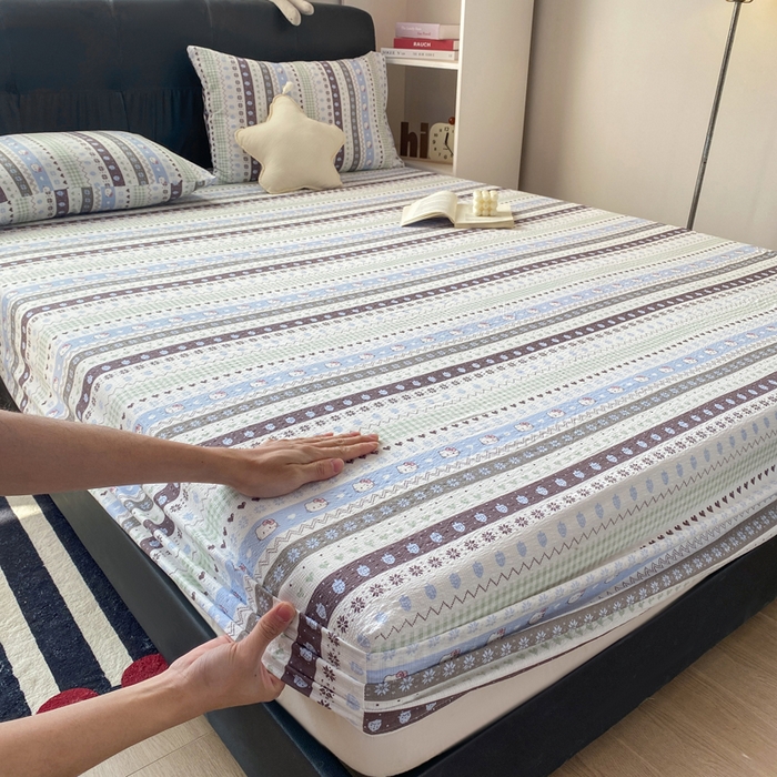 91家纺网 家纺一手货源 找家纺 赛琳 2026新款泡芙纱床笠系列单床笠床笠单件（有买家秀） 猫咪集蓝