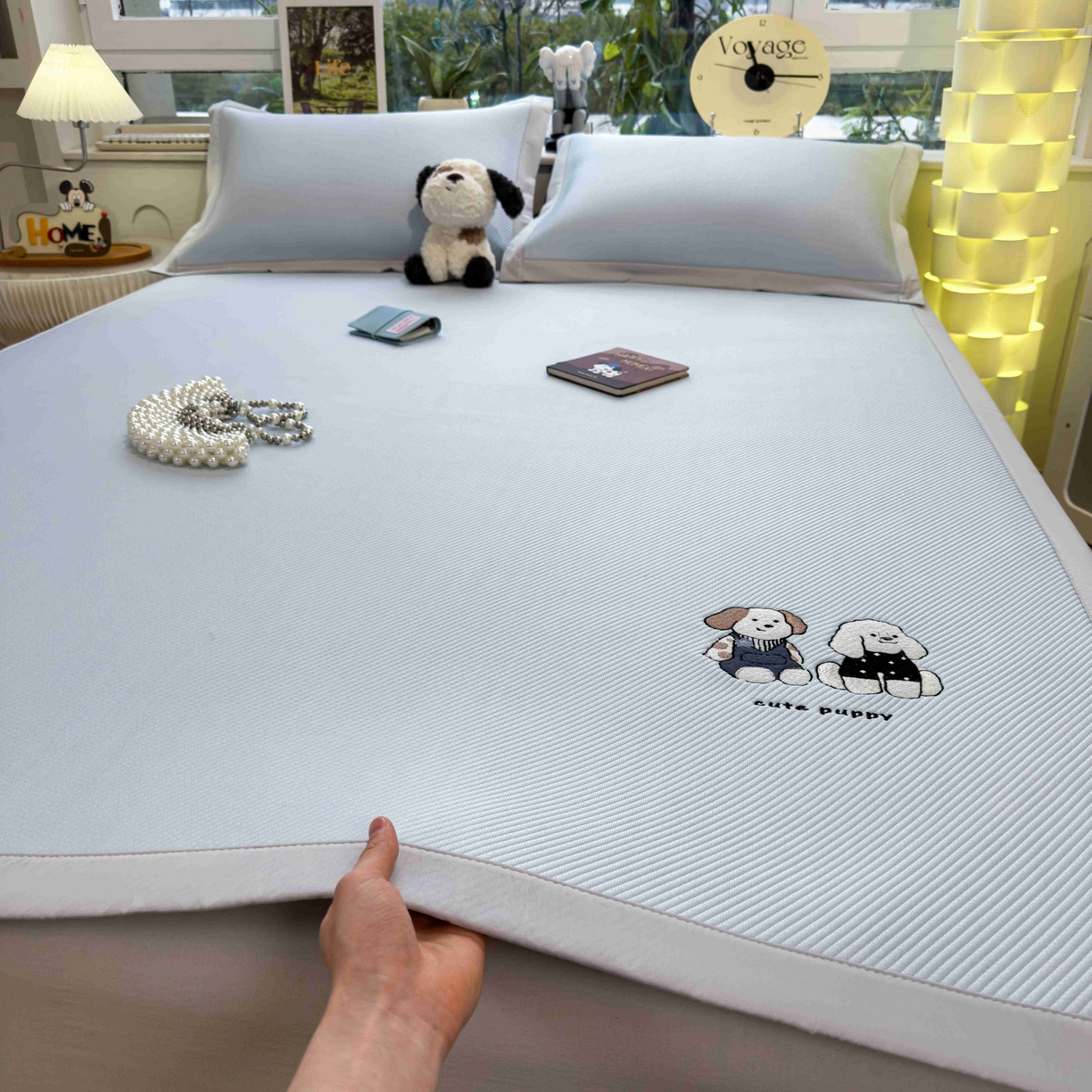 91家纺网 家纺一手货源 找家纺 孩子王家纺 2026春夏新款可机洗冰豆豆冰丝席凉席席子a类母婴级婴儿可用凉感值过0.21 可爱小狗 床单款