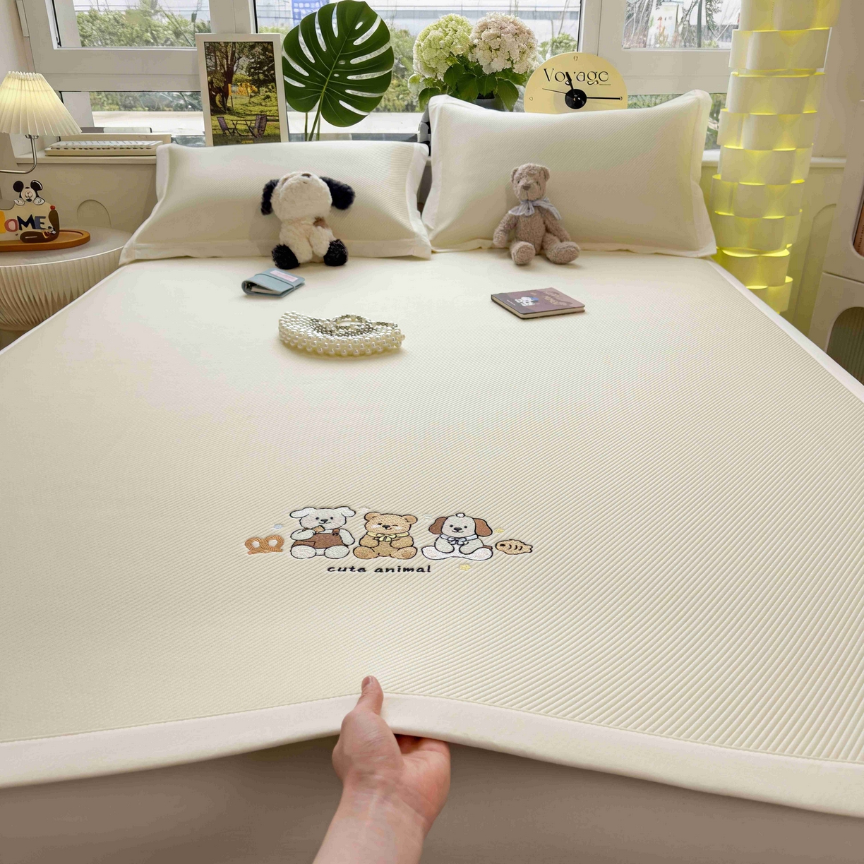 91家纺网 家纺一手货源 找家纺 孩子王家纺 2026春夏新款可机洗冰豆豆冰丝席凉席席子a类母婴级婴儿可用凉感值过0.21 小友聚会 床单款