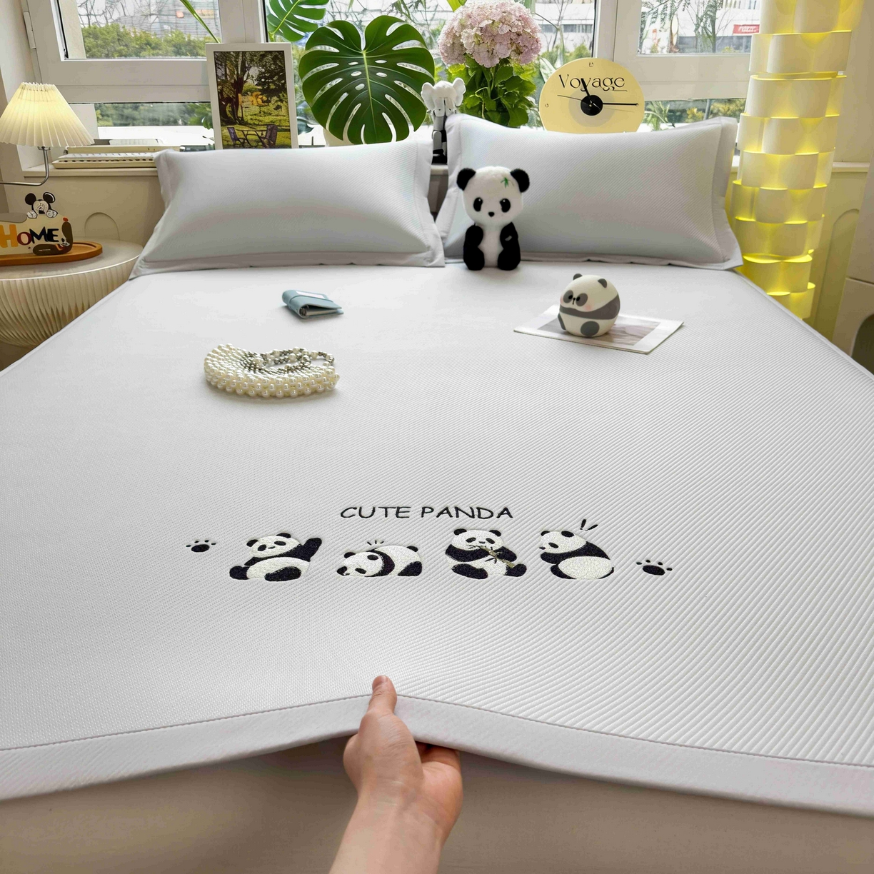 91家纺网 家纺一手货源 找家纺 孩子王家纺 2026春夏新款可机洗冰豆豆冰丝席凉席席子a类母婴级婴儿可用凉感值过0.21 熊猫团子 床单款