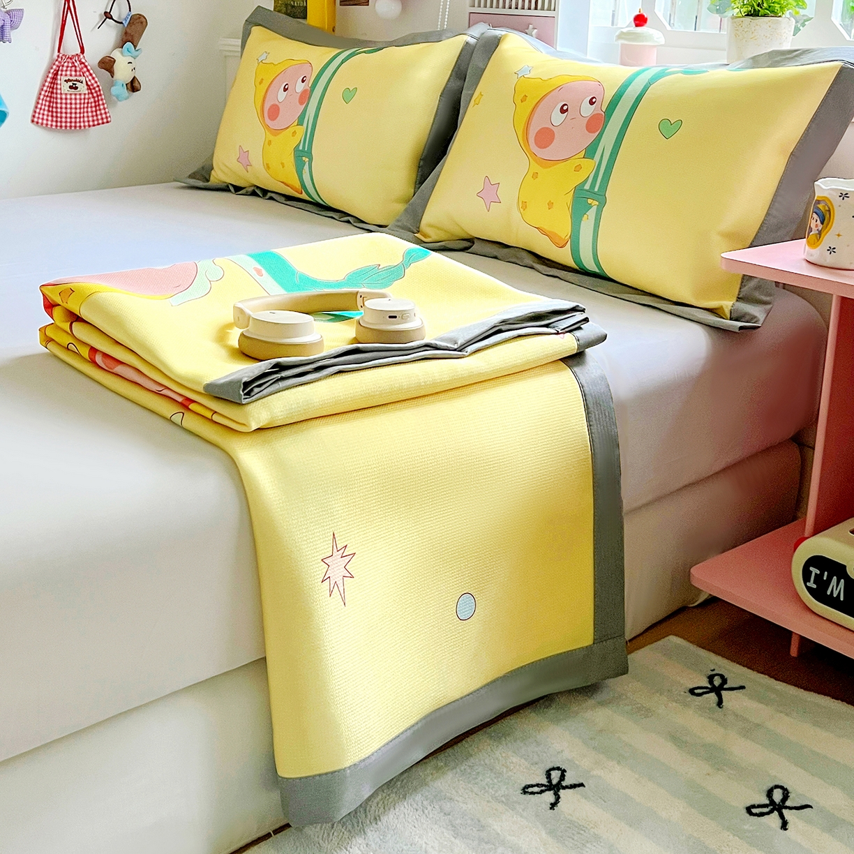 91家纺网 家纺一手货源 找家纺 KT猫直营店 2026新款数码卡通印花凉感冰丝软凉席席子 星芽芽-席