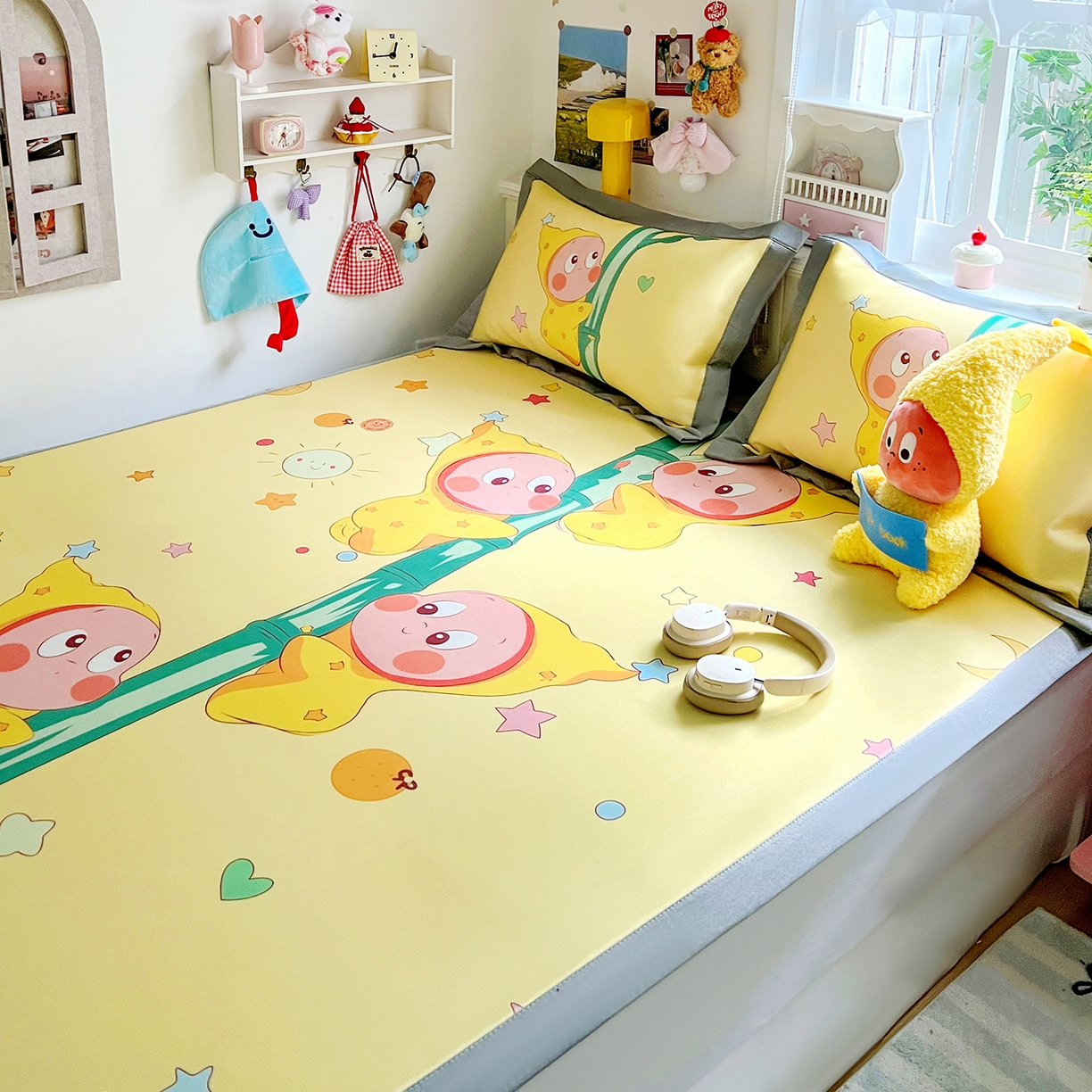 91家纺网 家纺一手货源 找家纺 KT猫直营店 2026新款数码卡通印花凉感冰丝软凉席席子 星芽芽-席