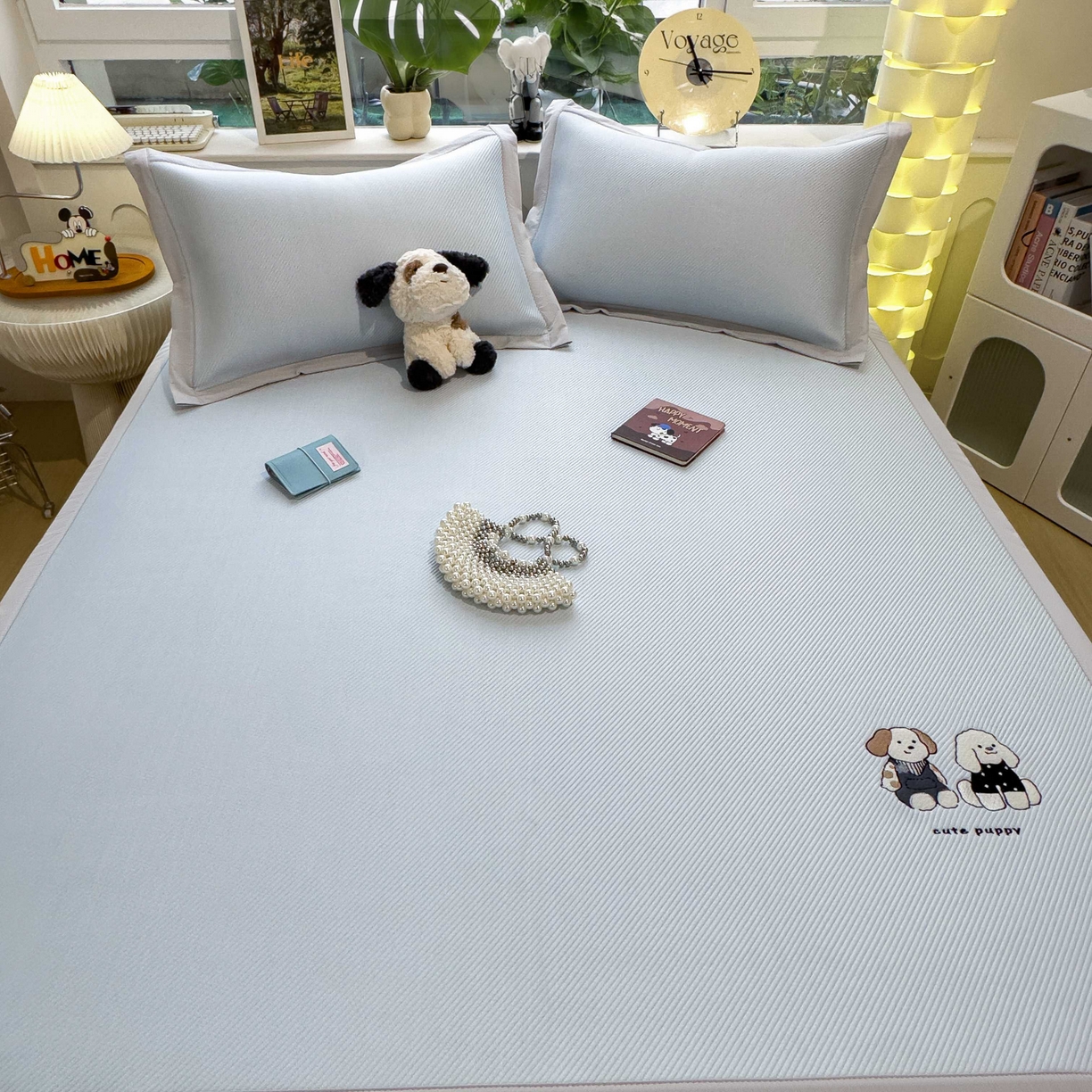 91家纺网 家纺一手货源 找家纺 孩子王家纺 2026春夏新款可机洗冰豆豆冰丝席凉席席子a类母婴级婴儿可用凉感值过0.21 可爱小狗 床单款