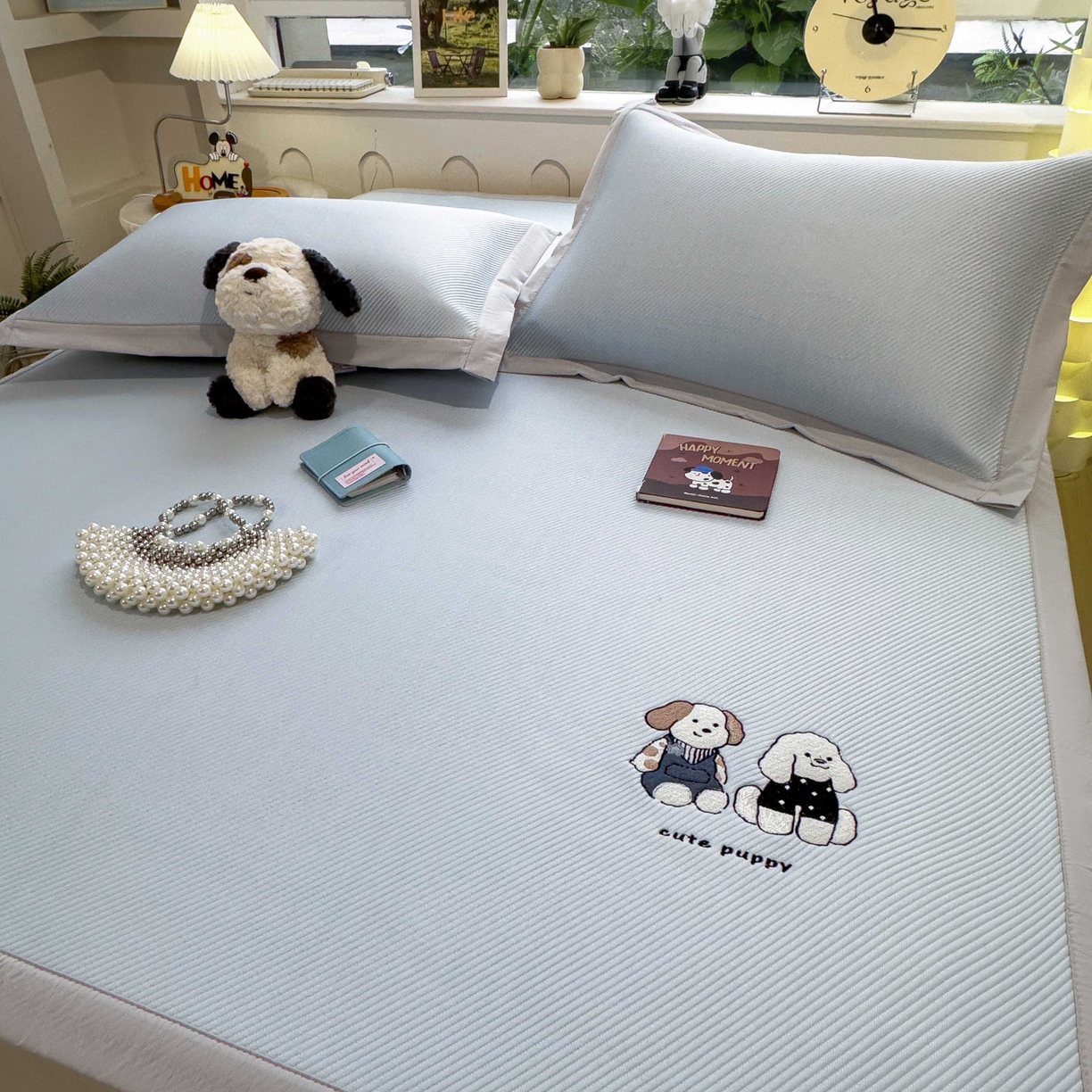 91家纺网 家纺一手货源 找家纺 孩子王家纺 2026春夏新款可机洗冰豆豆冰丝席凉席席子a类母婴级婴儿可用凉感值过0.21 可爱小狗 床单款