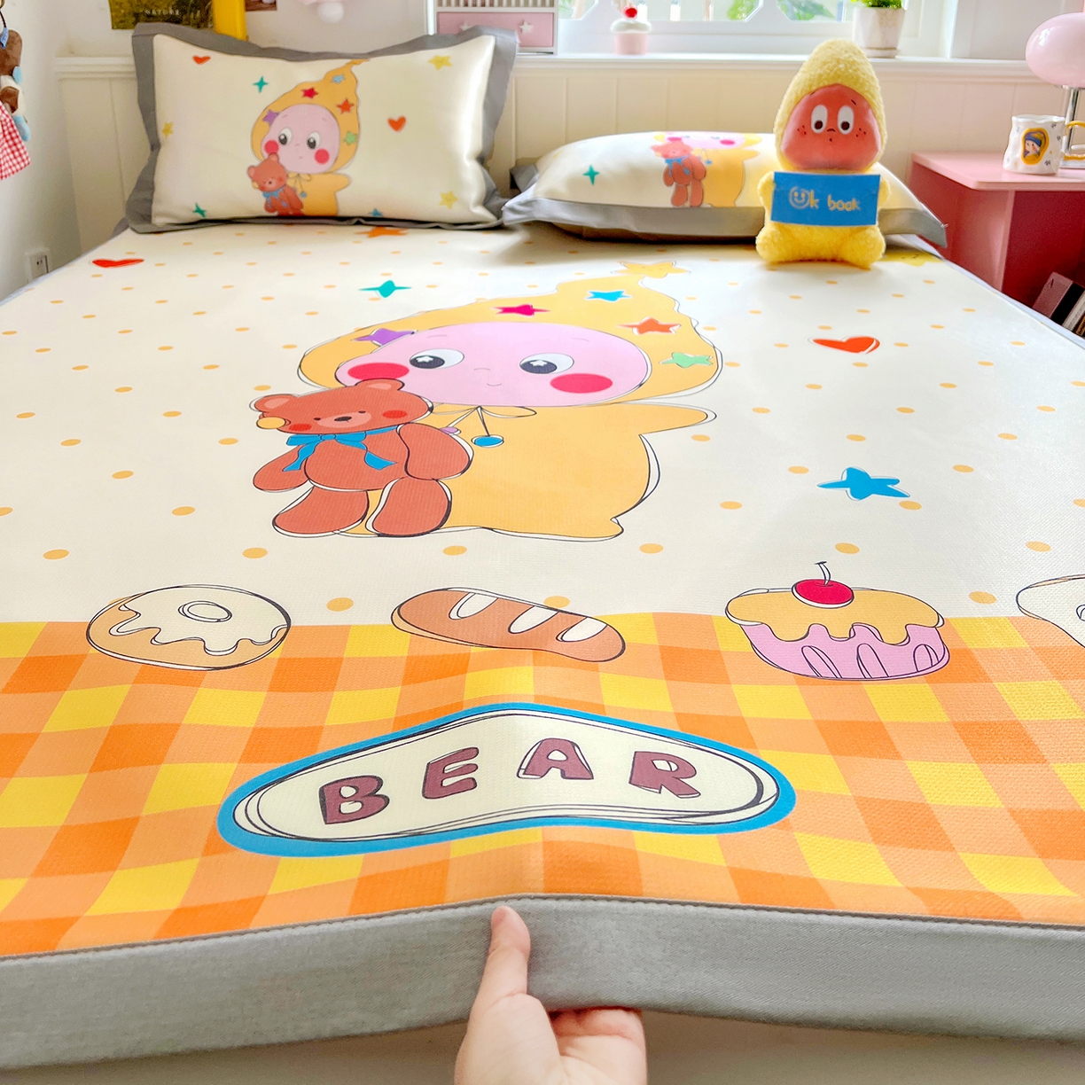 KT猫直营店 2026新款数码卡通印花凉感冰丝软凉席席子 星仔面包铺-席