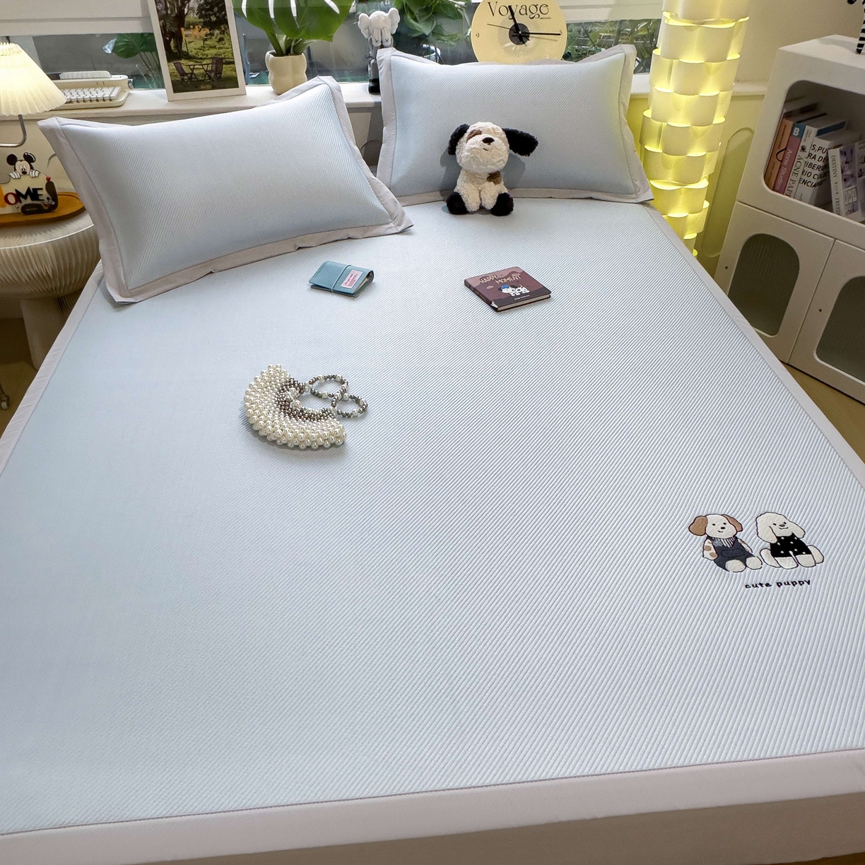 91家纺网 家纺一手货源 找家纺 孩子王家纺 2026春夏新款可机洗冰豆豆冰丝席凉席席子a类母婴级婴儿可用凉感值过0.21 可爱小狗 床单款