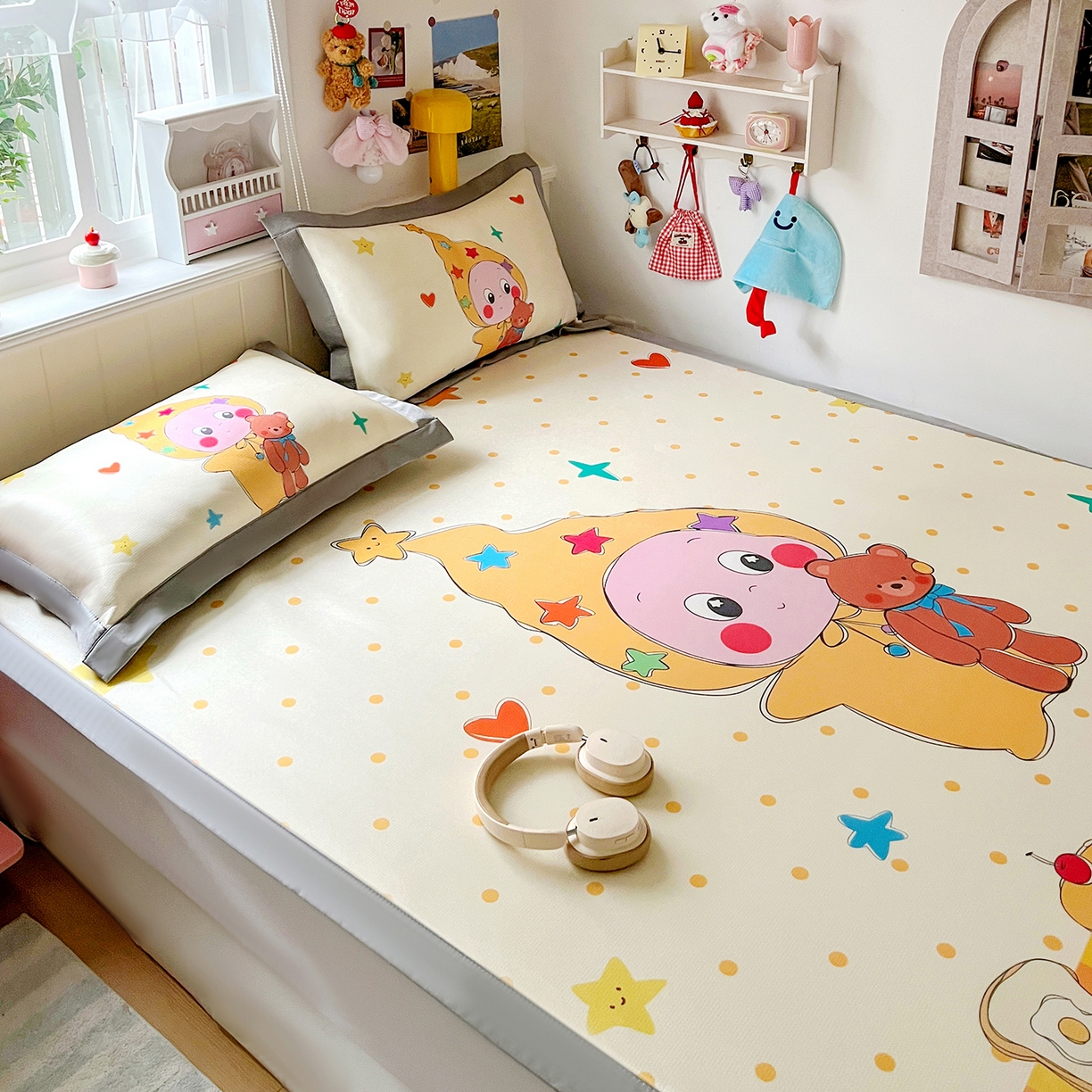 91家纺网 家纺一手货源 找家纺 KT猫直营店 2026新款数码卡通印花凉感冰丝软凉席席子 星仔面包铺-席