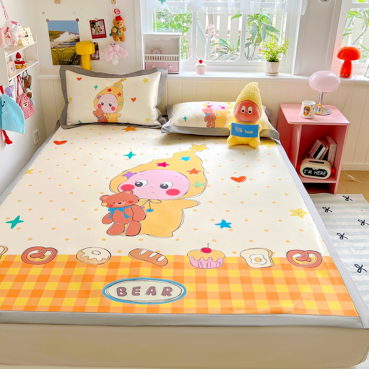 91家纺网 家纺一手货源 找家纺 KT猫直营店 2026新款数码卡通印花凉感冰丝软凉席席子 星仔面包铺-席