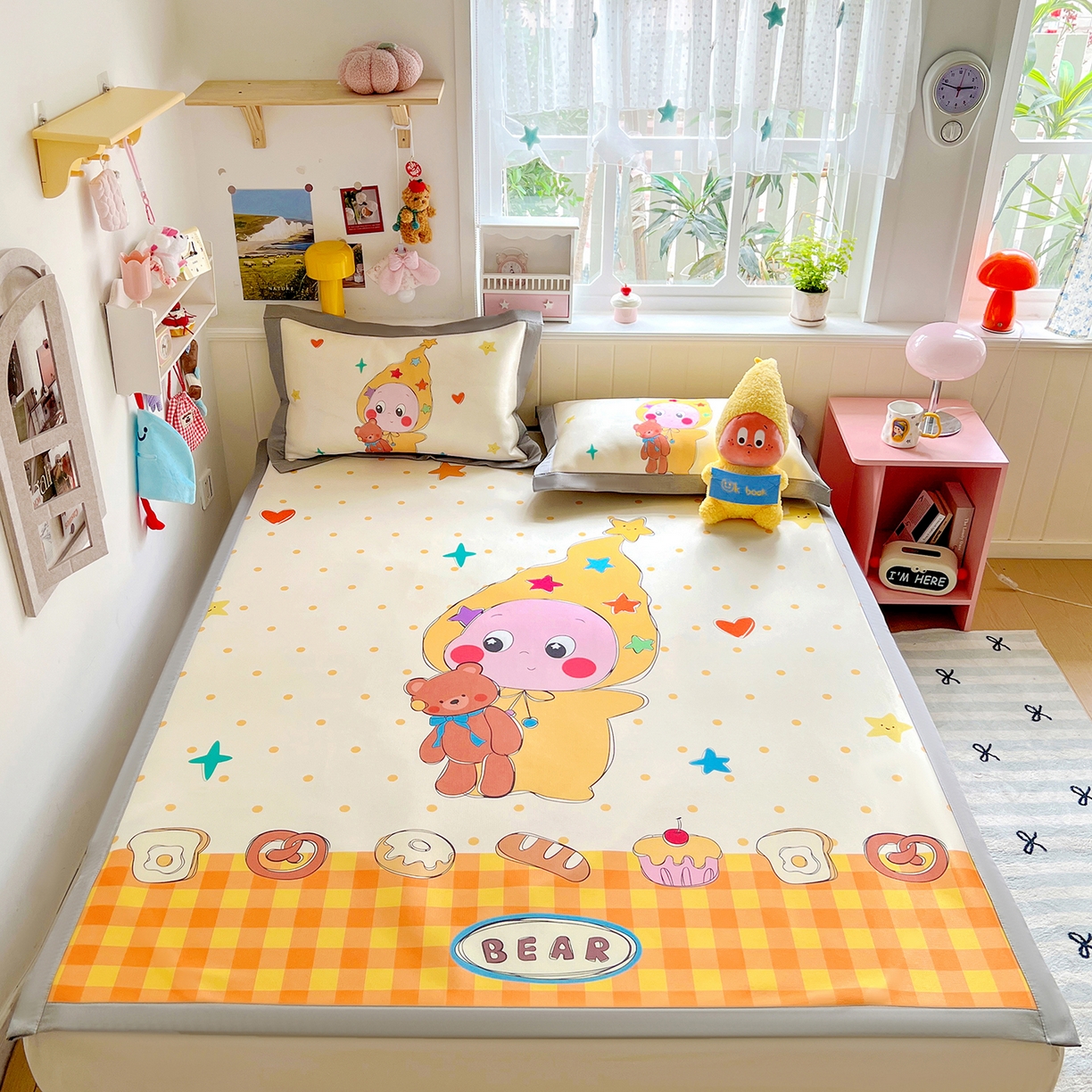 91家纺网 家纺一手货源 找家纺 KT猫直营店 2026新款数码卡通印花凉感冰丝软凉席席子 星仔面包铺-席