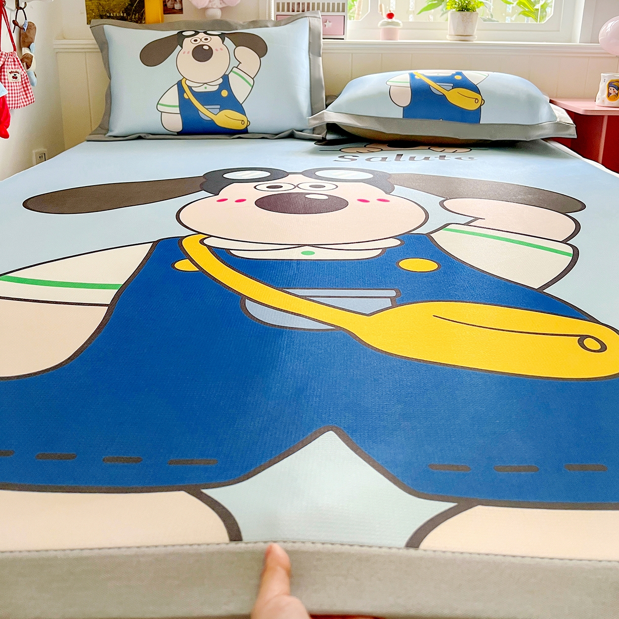 KT猫直营店 2026新款数码卡通印花凉感冰丝软凉席席子 眼镜狗-席