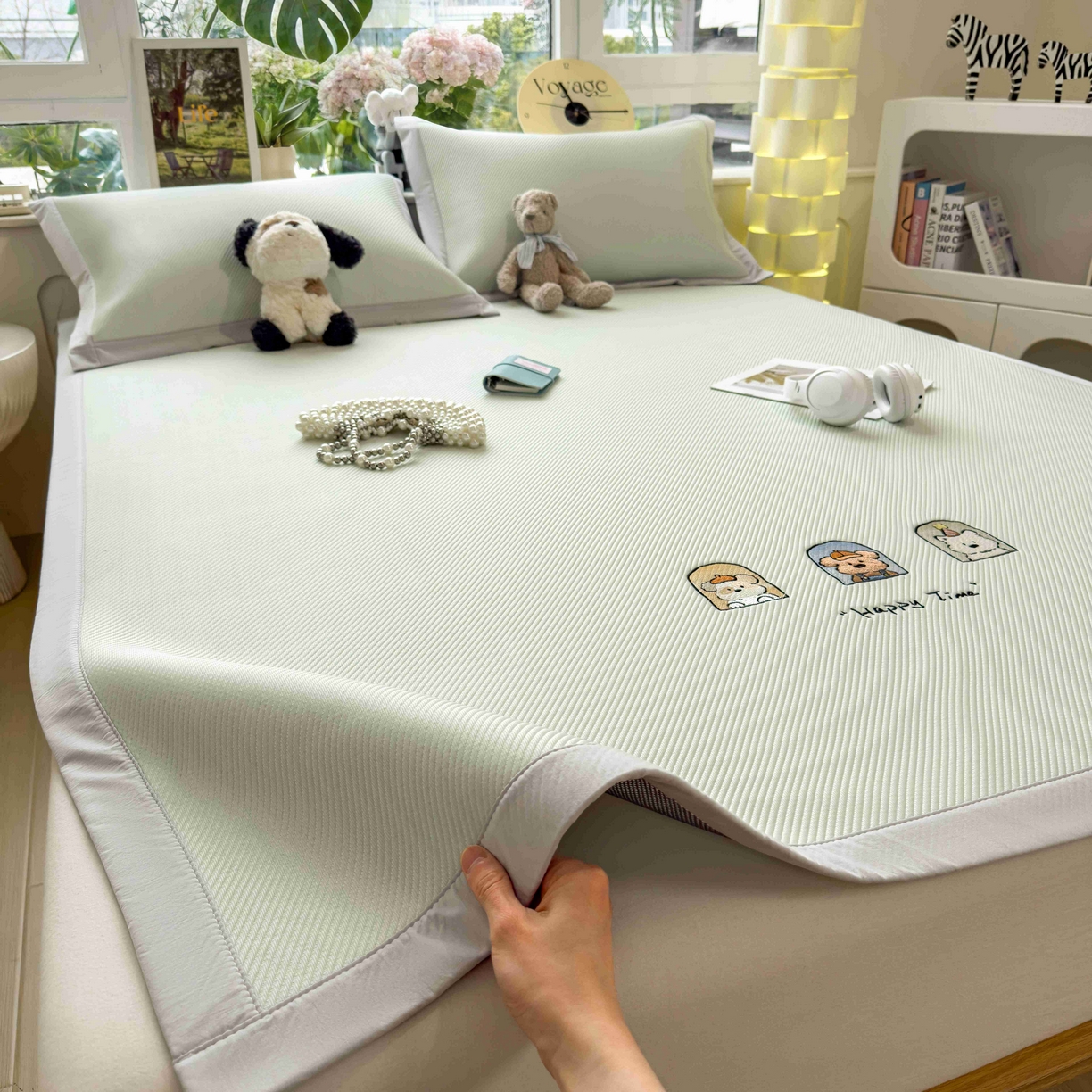 91家纺网 家纺一手货源 找家纺 孩子王家纺 2026春夏新款可机洗冰豆豆冰丝席凉席席子a类母婴级婴儿可用凉感值过0.21 萌趣时光 床单款