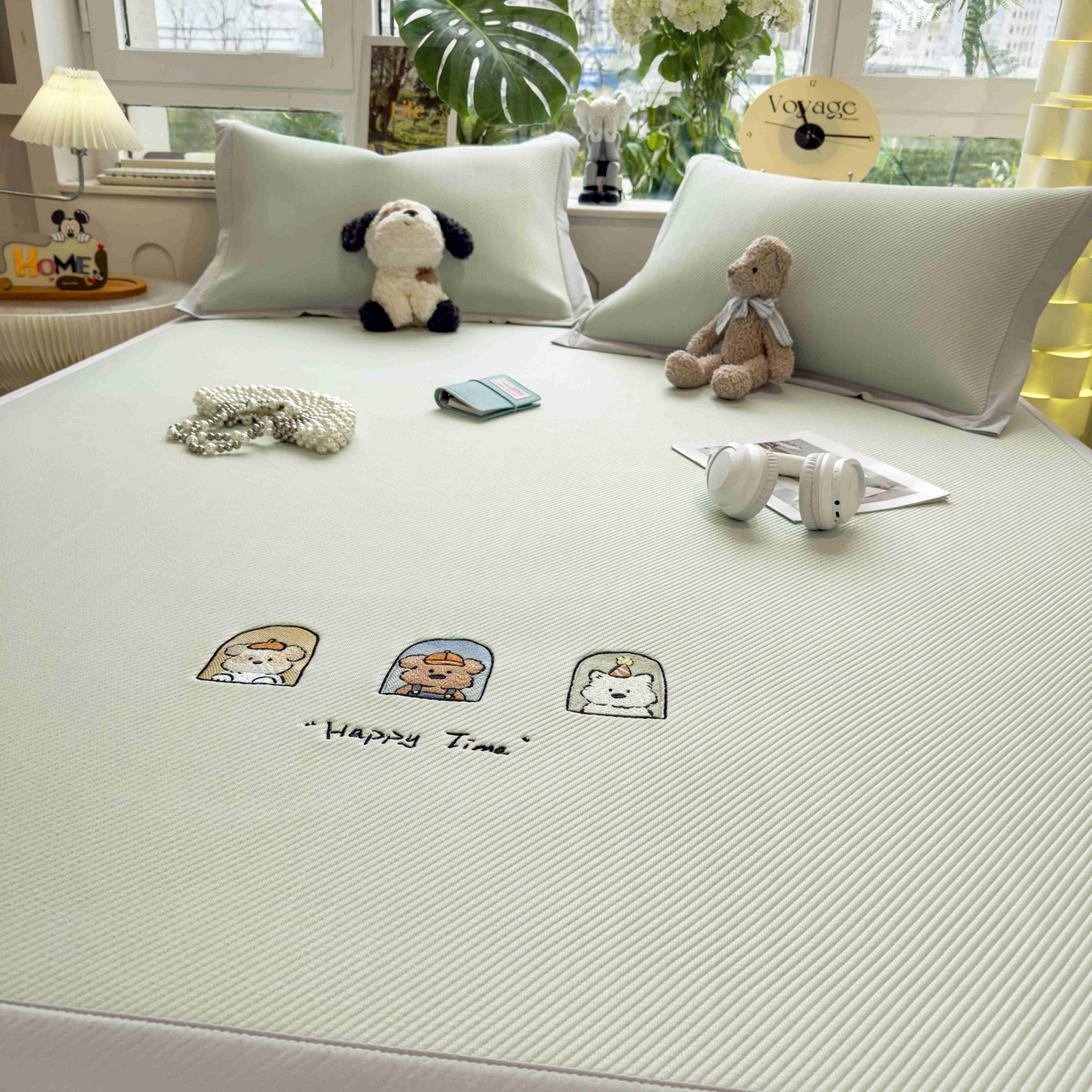 91家纺网 家纺一手货源 找家纺 孩子王家纺 2026春夏新款可机洗冰豆豆冰丝席凉席席子a类母婴级婴儿可用凉感值过0.21 萌趣时光 床单款