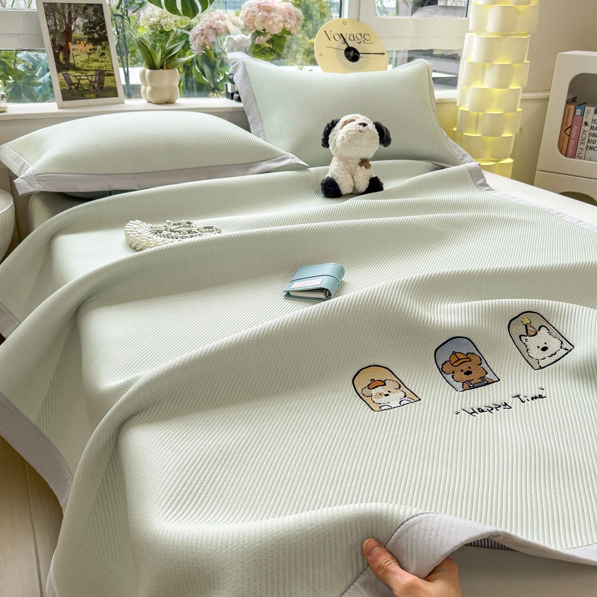 91家纺网 家纺一手货源 找家纺 孩子王家纺 2026春夏新款可机洗冰豆豆冰丝席凉席席子a类母婴级婴儿可用凉感值过0.21 萌趣时光 床单款