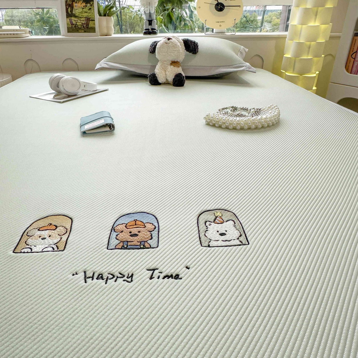 91家纺网 家纺一手货源 找家纺 孩子王家纺 2026春夏新款可机洗冰豆豆冰丝席凉席席子a类母婴级婴儿可用凉感值过0.21 萌趣时光 床单款