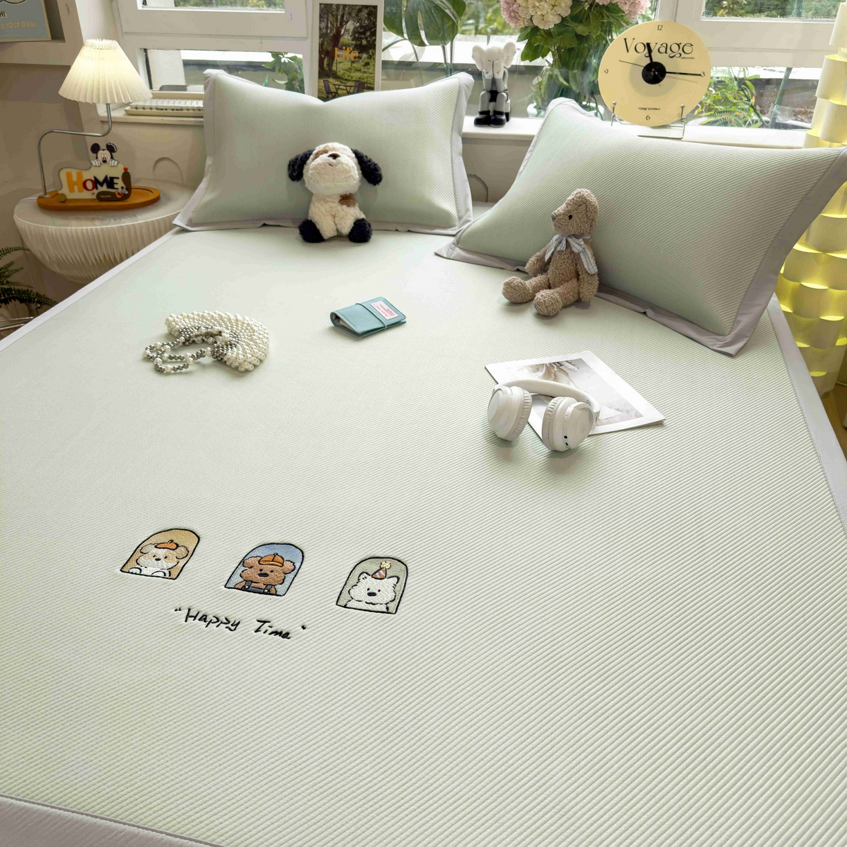 91家纺网 家纺一手货源 找家纺 孩子王家纺 2026春夏新款可机洗冰豆豆冰丝席凉席席子a类母婴级婴儿可用凉感值过0.21 萌趣时光 床单款