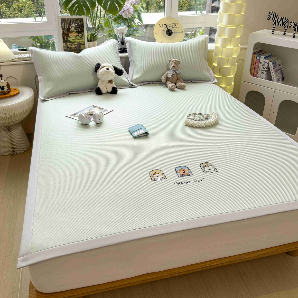 91家纺网 家纺一手货源 找家纺 孩子王家纺 2026春夏新款可机洗冰豆豆冰丝席凉席席子a类母婴级婴儿可用凉感值过0.21 萌趣时光 床单款