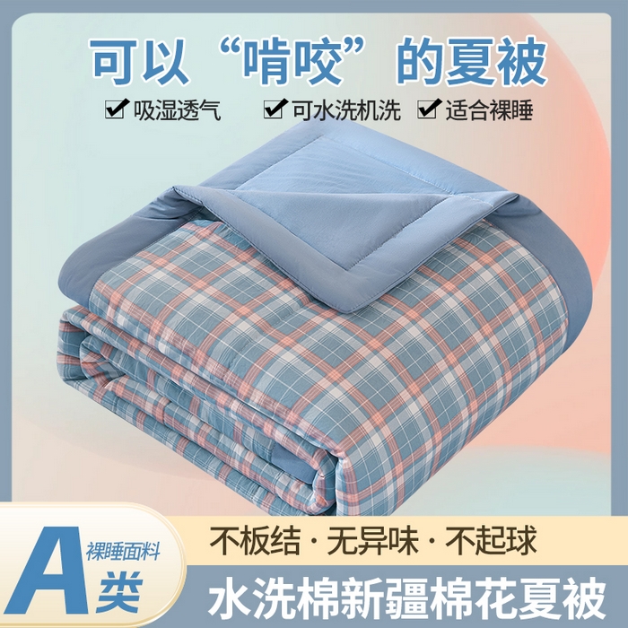 91家纺网 家纺一手货源 找家纺 欧朵家纺 2026春夏新款水洗棉新疆棉花被夏凉被空调被 洛卡-蓝
