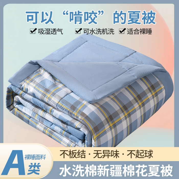 91家纺网 家纺一手货源 找家纺 欧朵家纺 2026春夏新款水洗棉新疆棉花被夏凉被空调被 简兮-蓝