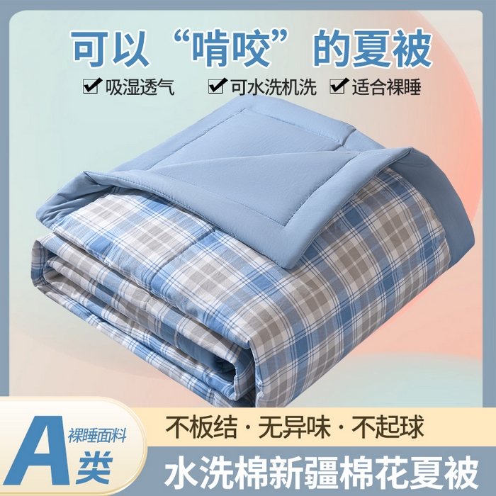 91家纺网 家纺一手货源 找家纺 欧朵家纺 2026春夏新款水洗棉新疆棉花被夏凉被空调被 遇见-蓝