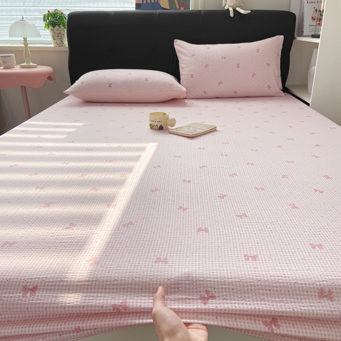 91家纺网 家纺一手货源 找家纺 赛琳 2026新款泡芙纱床笠系列单床笠床笠单件（有买家秀） 予诗粉