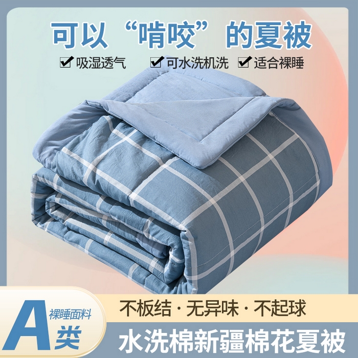 91家纺网 家纺一手货源 找家纺 欧朵家纺 2026春夏新款水洗棉新疆棉花被夏凉被空调被 布丁大格