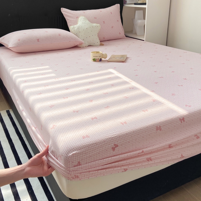 91家纺网 家纺一手货源 找家纺 赛琳 2026新款泡芙纱床笠系列单床笠床笠单件（有买家秀） 予诗粉