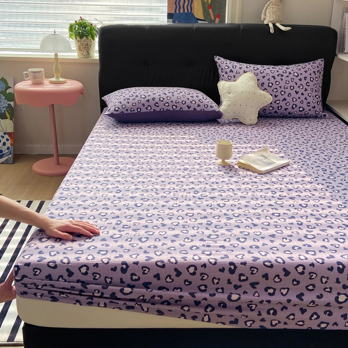 91家纺网 家纺一手货源 找家纺 赛琳 2026新款泡芙纱床笠系列单床笠床笠单件（有买家秀） 紫绸豹纹心