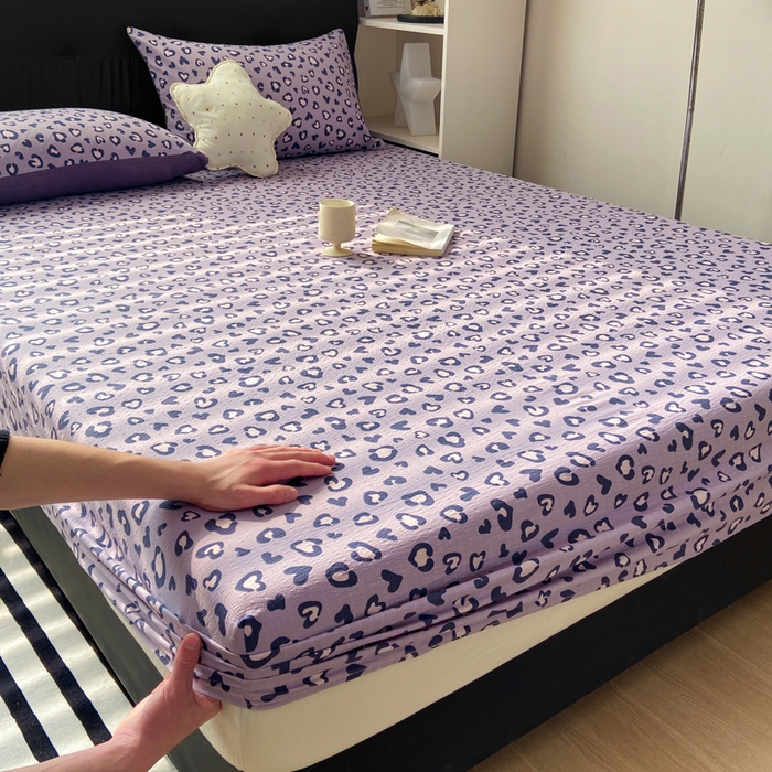 91家纺网 家纺一手货源 找家纺 赛琳 2026新款泡芙纱床笠系列单床笠床笠单件（有买家秀） 紫绸豹纹心