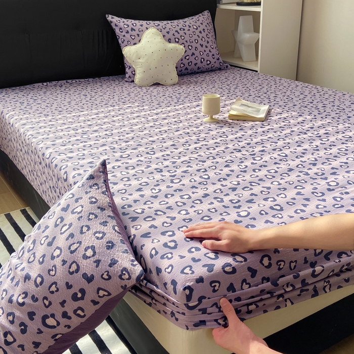 91家纺网 家纺一手货源 找家纺 赛琳 2026新款泡芙纱床笠系列单床笠床笠单件（有买家秀） 紫绸豹纹心