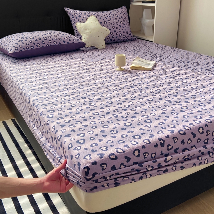 91家纺网 家纺一手货源 找家纺 赛琳 2026新款泡芙纱床笠系列单床笠床笠单件（有买家秀） 紫绸豹纹心