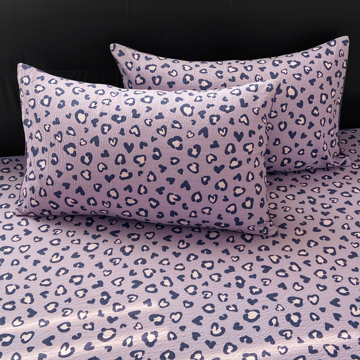 91家纺网 家纺一手货源 找家纺 赛琳 2026新款泡芙纱床笠系列单床笠床笠单件（有买家秀） 紫绸豹纹心