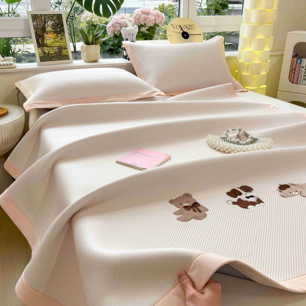 91家纺网 家纺一手货源 找家纺 孩子王家纺 2026春夏新款可机洗冰豆豆冰丝席凉席席子a类母婴级婴儿可用凉感值过0.21 软萌小熊 床单款