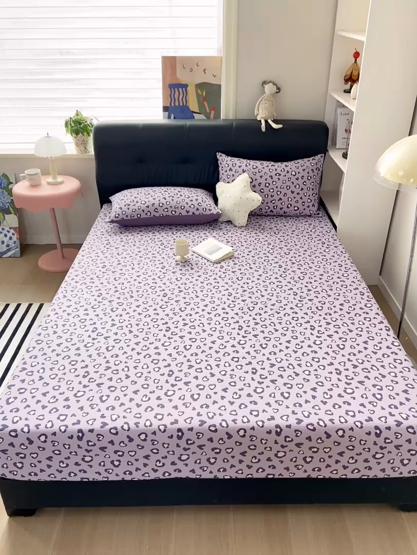 91家纺网 家纺一手货源 找家纺 赛琳 2026新款泡芙纱床笠系列单床笠床笠单件（有买家秀） 紫绸豹纹心