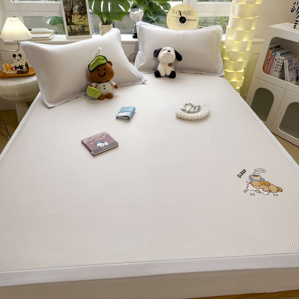 91家纺网 家纺一手货源 找家纺 孩子王家纺 2026春夏新款可机洗冰豆豆冰丝席凉席席子a类母婴级婴儿可用凉感值过0.21 贪吃小狗 床单款