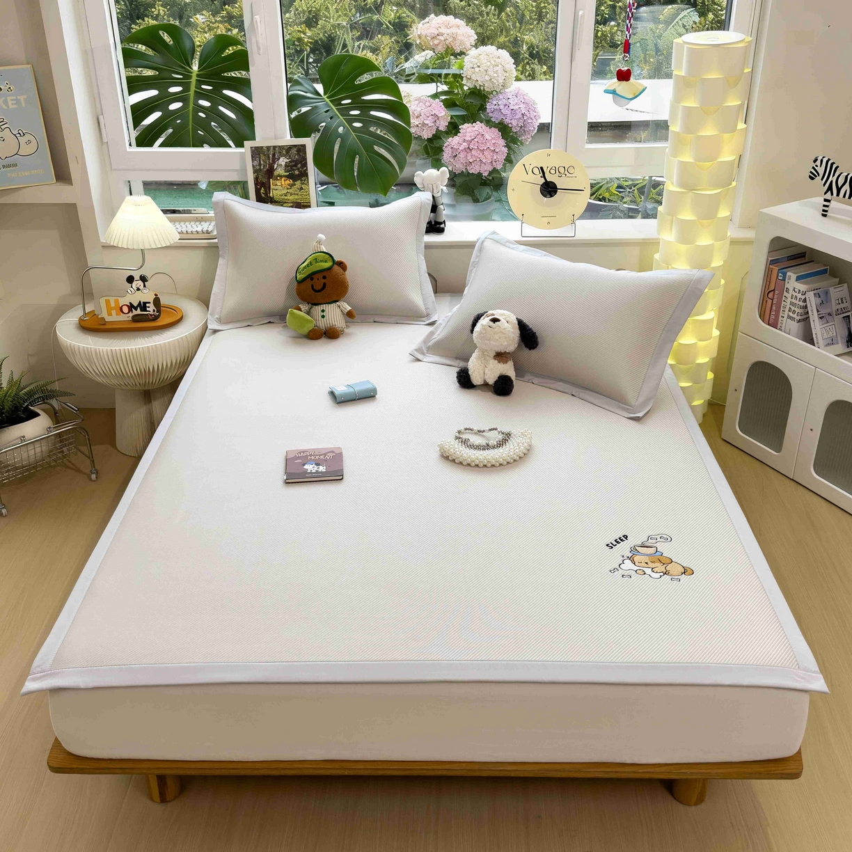 91家纺网 家纺一手货源 找家纺 孩子王家纺 2026春夏新款可机洗冰豆豆冰丝席凉席席子a类母婴级婴儿可用凉感值过0.21 贪吃小狗 床单款