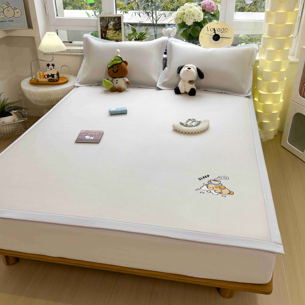 91家纺网 家纺一手货源 找家纺 孩子王家纺 2026春夏新款可机洗冰豆豆冰丝席凉席席子a类母婴级婴儿可用凉感值过0.21 贪吃小狗 床单款