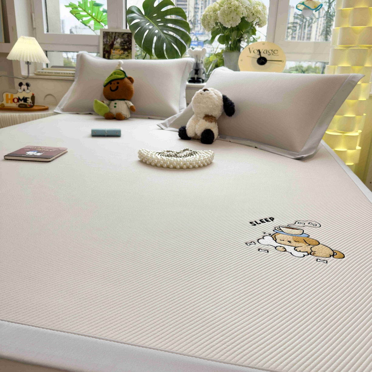 91家纺网 家纺一手货源 找家纺 孩子王家纺 2026春夏新款可机洗冰豆豆冰丝席凉席席子a类母婴级婴儿可用凉感值过0.21 贪吃小狗 床单款