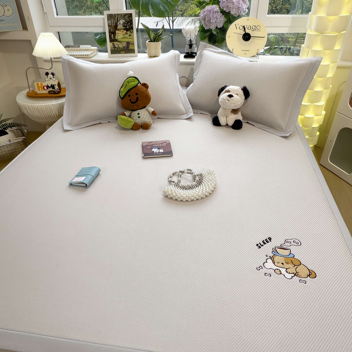 91家纺网 家纺一手货源 找家纺 孩子王家纺 2026春夏新款可机洗冰豆豆冰丝席凉席席子a类母婴级婴儿可用凉感值过0.21 贪吃小狗 床单款