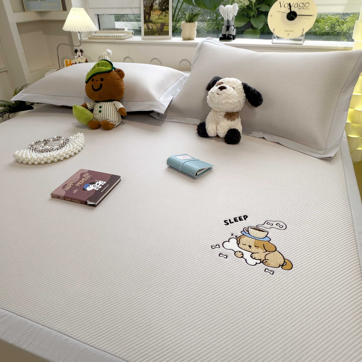 91家纺网 家纺一手货源 找家纺 孩子王家纺 2026春夏新款可机洗冰豆豆冰丝席凉席席子a类母婴级婴儿可用凉感值过0.21 贪吃小狗 床单款